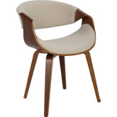 Curvo Dining or Accent Chair in Cream Fabric & Walnut Finish